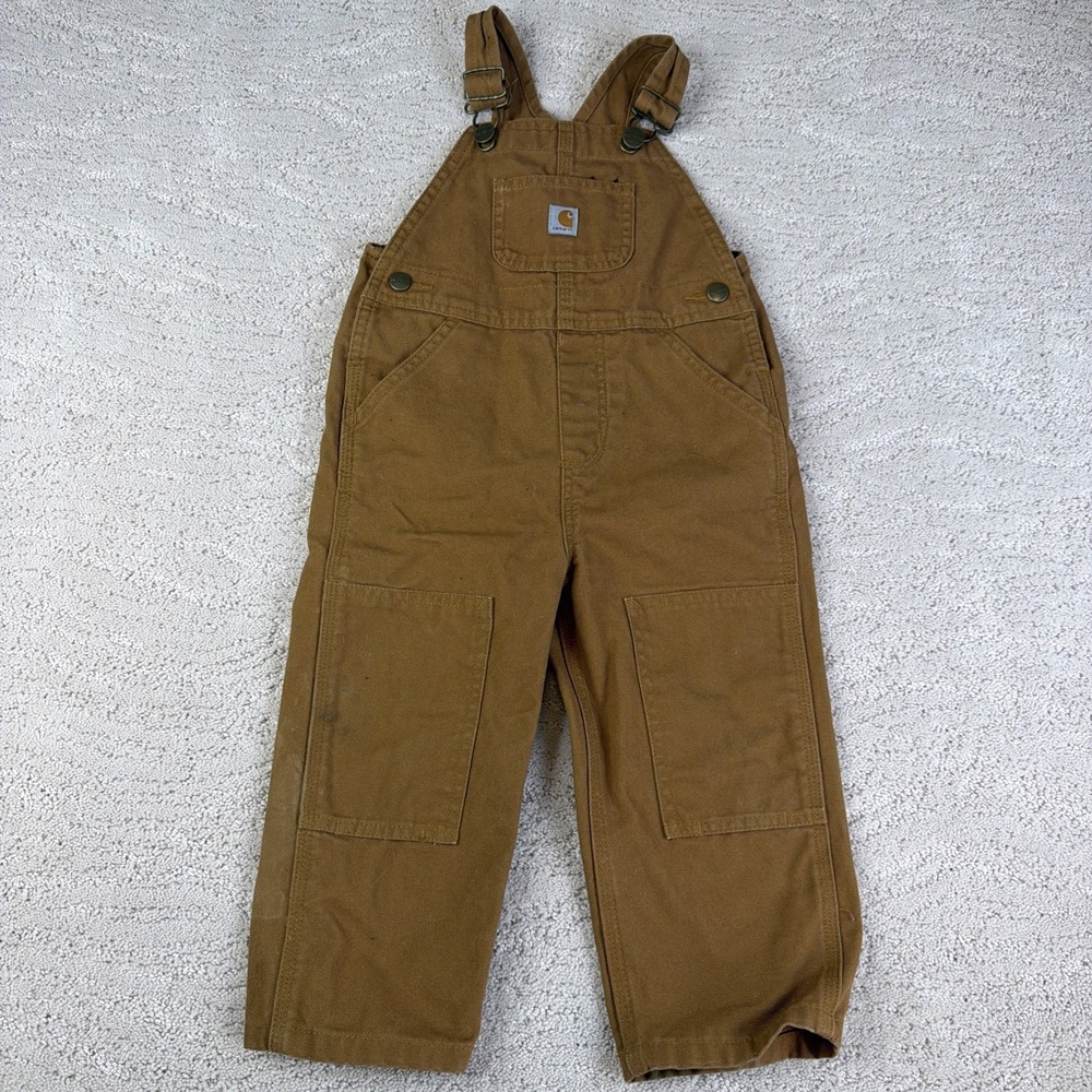 Kids Carhartt Size 2T Bib Overalls Brown Double Knee